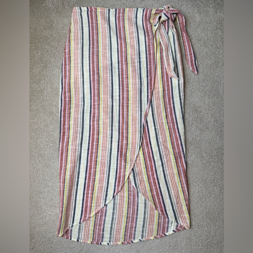 Free People Aubrey Sarong Skirt Wrap Skirt Colorful Stripes Cotton Size 12 Beach - Picture 6 of 15
